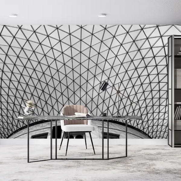 Green, Blue & White Geometric Glass Ceiling Wallpaper - Modern Architecture Mural - Industrial Office Decor - 3D Wall Mural