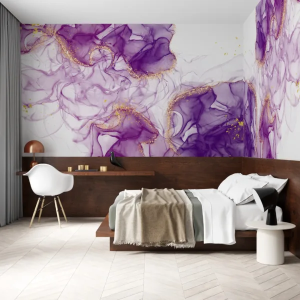 Purple Dream Wallpaper - Marble & Gold Accents - Elegant & Modern - Bedroom, Dining & Living Room & Remove - Summer Decor Purple Dream Wallpaper - Marble & Gold Accents - Elegant & Modern - Bedroom, Dining & Living Room & Remove - Summer Decor