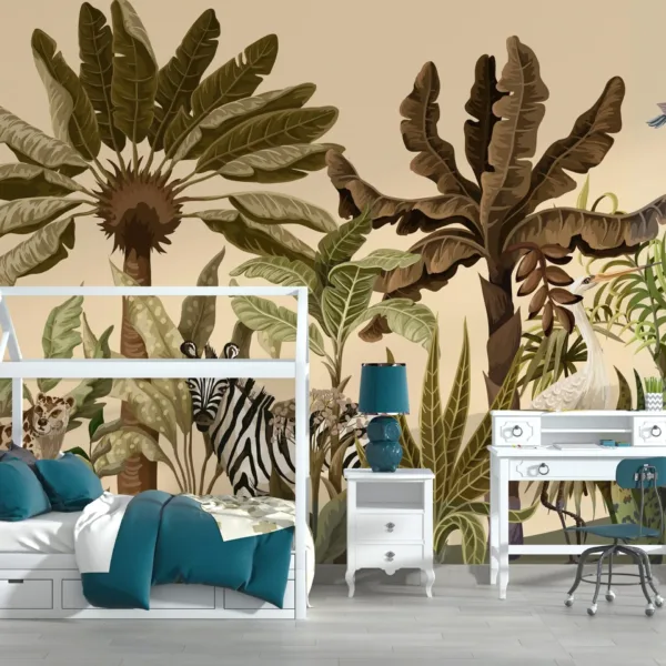 Tropical Oasis Safari Wallpaper - Jungle Animal Kids Room Wall Mural - Nature & Plant Theme - Pink & Blue Bedroom Decor Tropical Oasis Safari Wallpaper - Jungle Animal Kids Room Wall Mural - Nature & Plant Theme - Pink & Blue Bedroom Decor