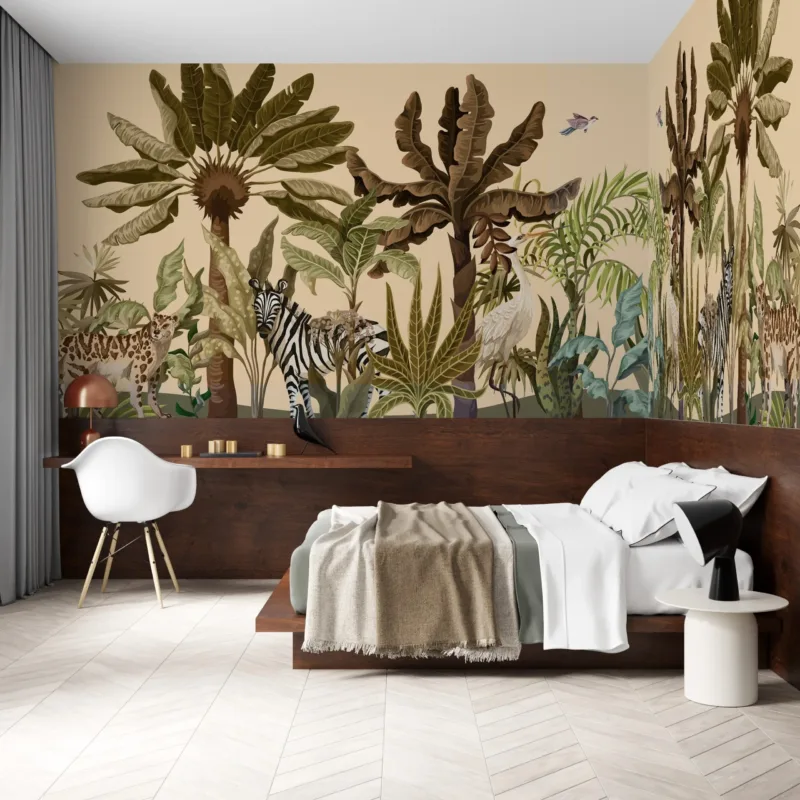 Tropical Oasis Safari Wallpaper - Jungle Animal Kids Room Wall Mural - Nature &Amp; Plant Theme - Pink &Amp; Blue Bedroom Decor Tropical Oasis Safari Wallpaper - Jungle Animal Kids Room Wall Mural - Nature & Plant Theme - Pink & Blue Bedroom Decor