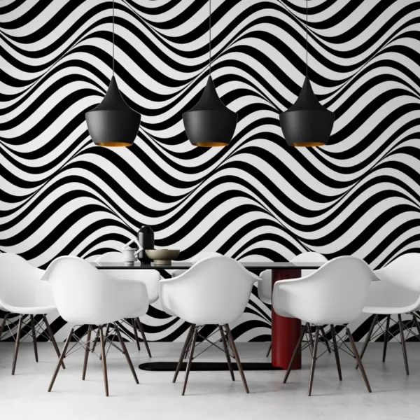 Black & White Hypnotic Wave Wallpaper - Modern Geometric Wall Mural - Bold Contemporary Mural for Home, Office - Striking 3D Effect Black & White Hypnotic Wave Wallpaper - Modern Geometric Wall Mural - Bold Contemporary Mural for Home, Office - Striking 3D Effect