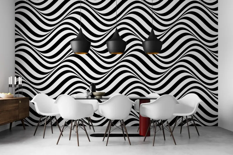 Black & White Hypnotic Wave Wallpaper - Modern Geometric Wall Mural - Bold Contemporary Mural for Home, Office - Striking 3D Effect