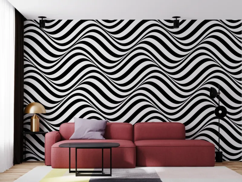 Black & White Hypnotic Wave Wallpaper - Modern Geometric Wall Mural - Bold Contemporary Mural for Home, Office - Striking 3D Effect