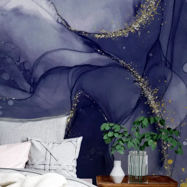 Luxury Blue & Gold Marble Wallpaper - Elegant Metallic Wall Mural for Bedroom, Dining Room, or Kitchen - Decor trend with Abstract Stone Texture Luxury Blue & Gold Marble Wallpaper - Elegant Metallic Wall Mural for Bedroom, Dining Room, or Kitchen - Decor trend with Abstract Stone Texture
