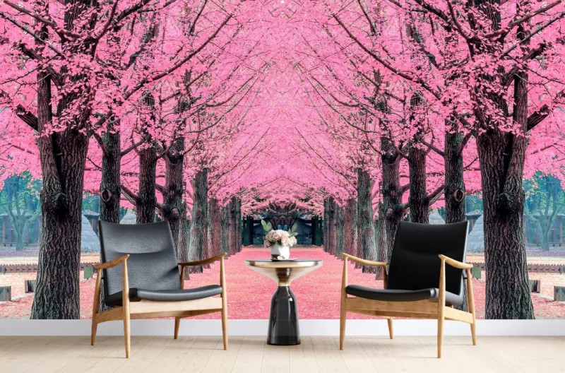 Pink Blossom Trees Wallpaper - Floral &Amp; Nature Mural - Bedroom - Landscape Art - Summer Decor Pink Blossom Trees Wallpaper - Floral & Nature Mural - Bedroom - Landscape Art - Summer Decor