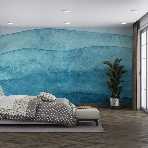 Calming Blue Watercolor Wave Wallpaper - Abstract Ocean-Inspired Wall Mural for Bedroom - Serene & Relaxing Wall Decor - Coastal or Beach Theme Calming Blue Watercolor Wave Wallpaper - Abstract Ocean-Inspired Wall Mural for Bedroom - Serene & Relaxing Wall Decor - Coastal or Beach Theme