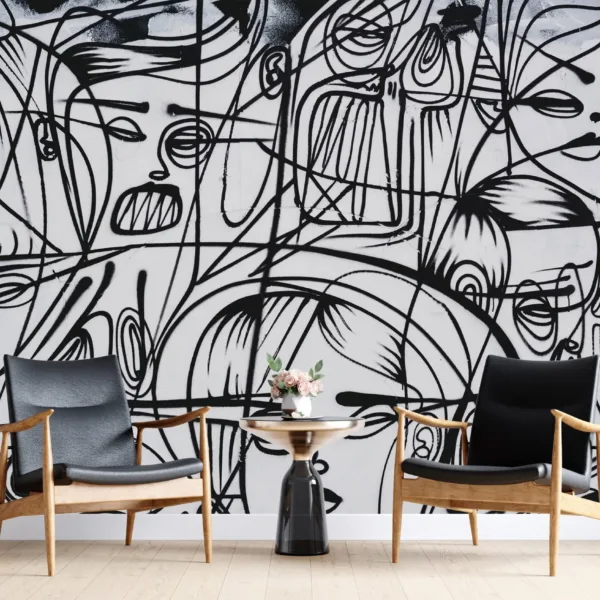 Abstract Faces Wallpaper - Brown & White Line Art Wall Mural - Modern & Contemporary Mural - Bedroom, Living Room Decor - Unique Wall Art Abstract Faces Wallpaper - Brown & White Line Art Wall Mural - Modern & Contemporary Mural - Bedroom, Living Room Decor - Unique Wall Art