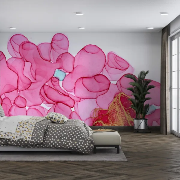 Watercolor Dream Wallpaper - Abstract & Modern Mural - Pink & Gold Accents - Bedroom & Living Room - Urban Art - Summer Decor Watercolor Dream Wallpaper - Abstract & Modern Mural - Pink & Gold Accents - Bedroom & Living Room - Urban Art - Summer Decor