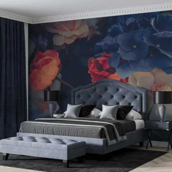 Enchanted Garden Floral Wallpaper - Blue & Pink Hydrangea Wall Mural - Bedroom & Dining Room Decor - Eclectic Maximalist Decor Enchanted Garden Floral Wallpaper - Blue & Pink Hydrangea Wall Mural - Bedroom & Dining Room Decor - Eclectic Maximalist Decor