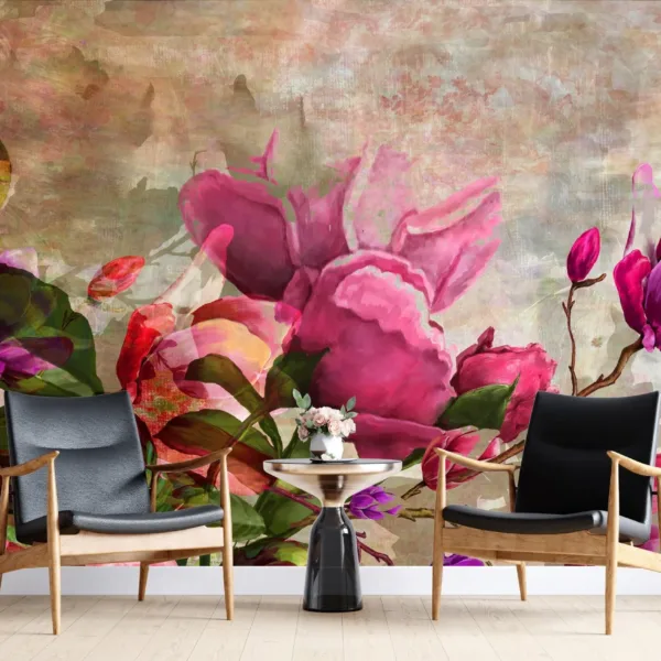 Elegant Watercolor Floral Wallpaper - Whimsical Pink & Purple Flowers - Beautiful Wall Mural for Bedroom, Living Room, or Nursery Elegant Watercolor Floral Wallpaper - Whimsical Pink & Purple Flowers - Beautiful Wall Mural for Bedroom, Living Room, or Nursery