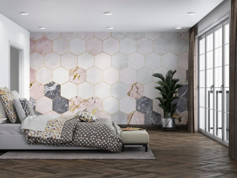Hexagonal Marble Wallpaper - Geometric &Amp;Amp; Modern Mural - Luxury Home Decor - Bedroom, Dining, Home Office, Entryway - Summer Decor Hexagonal Marble Wallpaper - Geometric & Modern Mural - Luxury Home Decor - Bedroom, Dining, Home Office, Entryway - Summer Decor