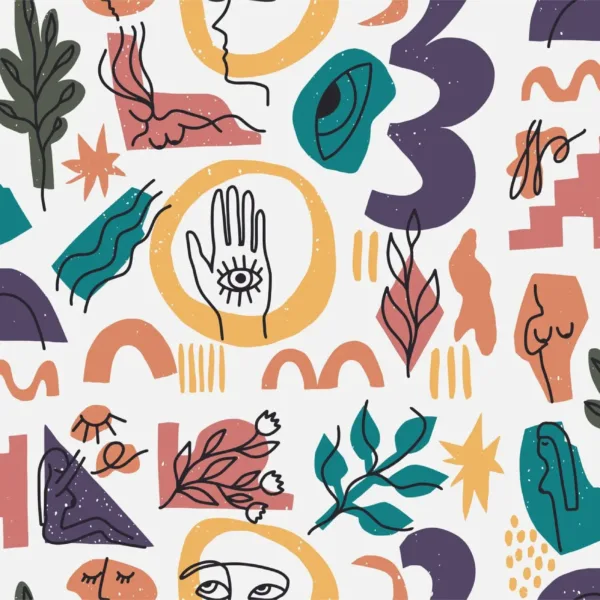 Boho Wallpaper - Blue, Gray, Green & White - Cozy & Eclectic Mural - Living Room, Bedroom, Dining Room Decor