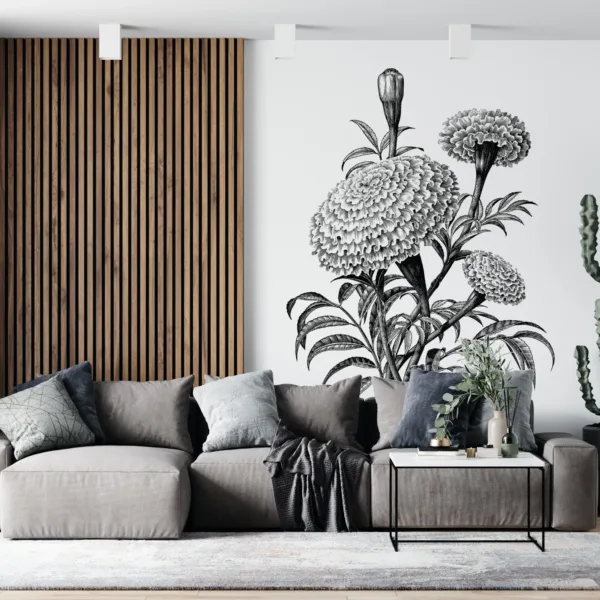 Black & White Hand-Drawn Floral Wallpaper - Green & Gray Botanical Mural - Modern Wall Mural - Living Room, Bedroom, Dining Room Decor Black & White Hand-Drawn Floral Wallpaper - Green & Gray Botanical Mural - Modern Wall Mural - Living Room, Bedroom, Dining Room Decor