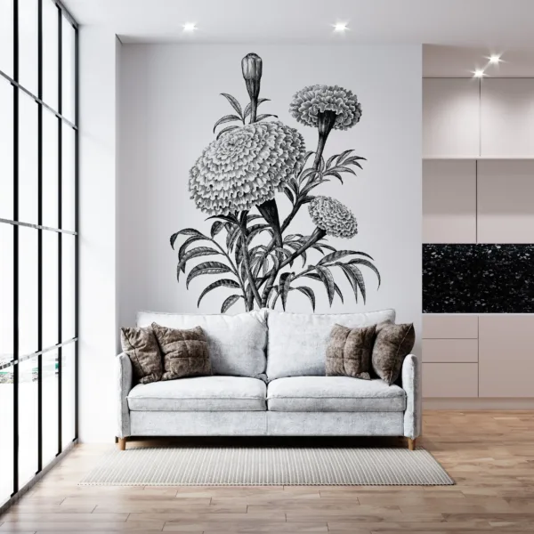 Black & White Hand-Drawn Floral Wallpaper - Green & Gray Botanical Mural - Modern Wall Mural - Living Room, Bedroom, Dining Room Decor Black & White Hand-Drawn Floral Wallpaper - Green & Gray Botanical Mural - Modern Wall Mural - Living Room, Bedroom, Dining Room Decor