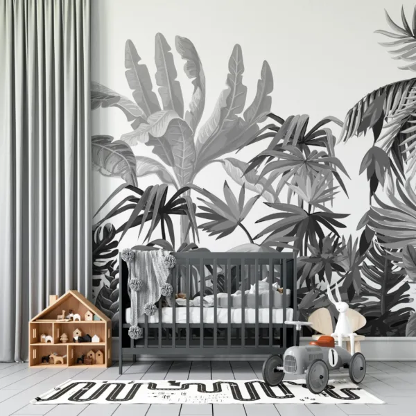Modern Nursery Wallpaper - Black & White Banana Leaf Wall Mural - Tropical Kids Room Decor - Baby Room & Young Boys and girls Bedroom Decor Modern Nursery Wallpaper - Black & White Banana Leaf Wall Mural - Tropical Kids Room Decor - Baby Room & Young Boys and girls Bedroom Decor