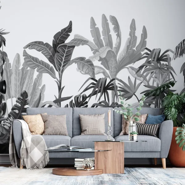 Modern Nursery Wallpaper - Black & White Banana Leaf Wall Mural - Tropical Kids Room Decor - Baby Room & Young Boys and girls Bedroom Decor Modern Nursery Wallpaper - Black & White Banana Leaf Wall Mural - Tropical Kids Room Decor - Baby Room & Young Boys and girls Bedroom Decor