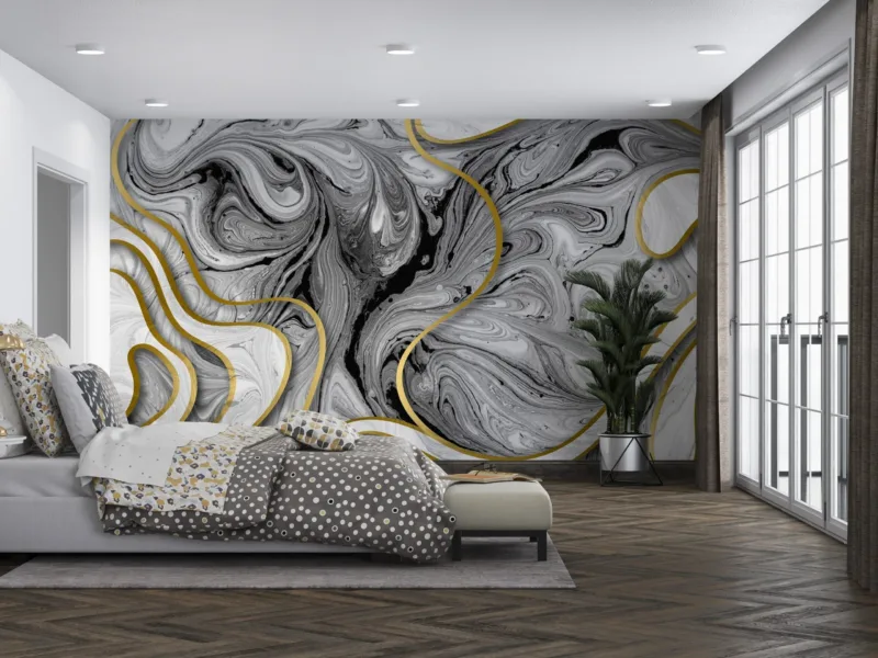Modern Marble Wallpaper - 3D Mural - Black &Amp;Amp; White With Gold Accents - Luxurious &Amp;Amp; Stylish - Bedroom, Living Room &Amp;Amp; Office - Summer Decor Modern Marble Wallpaper - 3D Mural - Black & White with Gold Accents - Luxurious & Stylish - Bedroom, Living Room & Office - Summer Decor