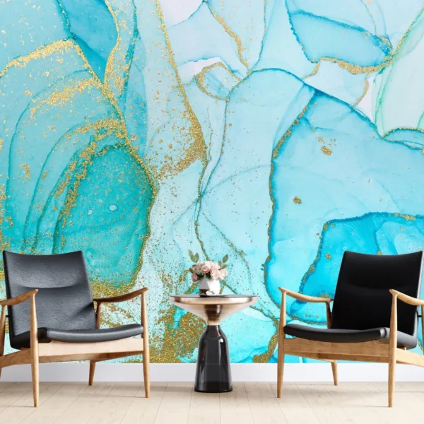 Blue & Gold Marble Wallpaper - Brown Accents - Luxury Mural - Wall Mural - Home Decor, Bedroom, Living Room Blue & Gold Marble Wallpaper - Brown Accents - Luxury Mural - Wall Mural - Home Decor, Bedroom, Living Room