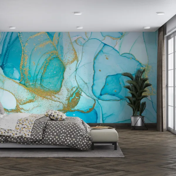 Blue & Gold Marble Wallpaper - Brown Accents - Luxury Mural - Wall Mural - Home Decor, Bedroom, Living Room Blue & Gold Marble Wallpaper - Brown Accents - Luxury Mural - Wall Mural - Home Decor, Bedroom, Living Room