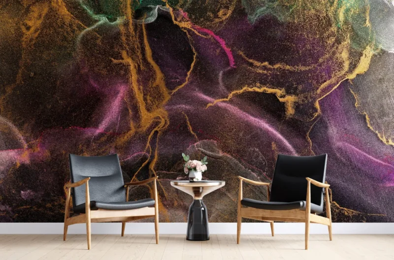 Abstract Marble Wallpaper - Black & Purple Mural - Elegant Luxury Home Decor - Modern Art - Home Office, Entryway - Summer Decor