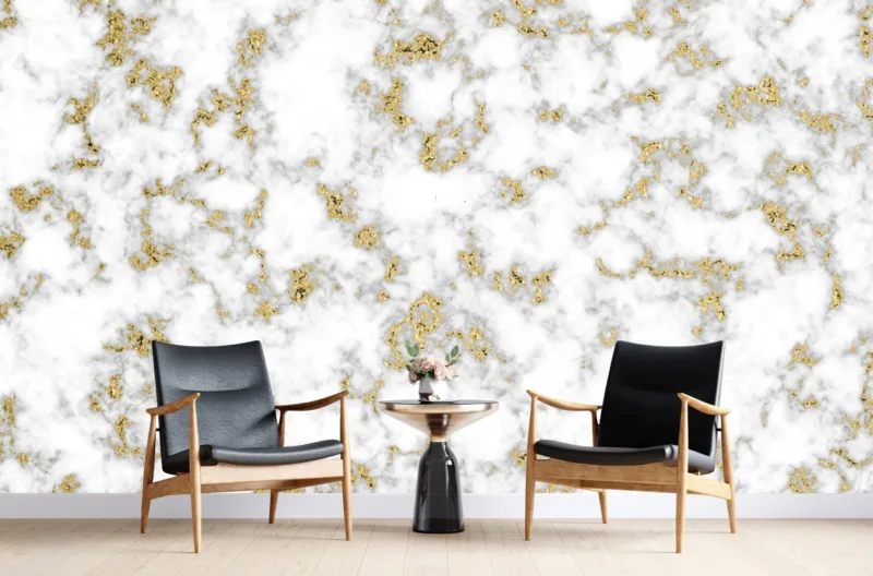 Modern Marble Wallpaper - White & Gold Mural - Airy & Bright - Luxury Wall Mural - Living Room, Bedroom, Dining Room Decor