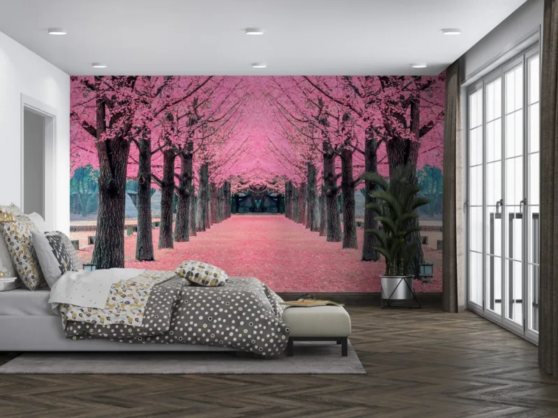 Pink Blossom Trees Wallpaper - Floral &Amp;Amp; Nature Mural - Bedroom - Landscape Art - Summer Decor Pink Blossom Trees Wallpaper - Floral & Nature Mural - Bedroom - Landscape Art - Summer Decor