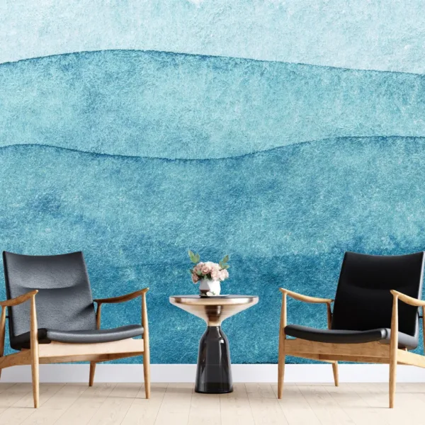 Calming Blue Watercolor Wave Wallpaper - Abstract Ocean-Inspired Wall Mural for Bedroom - Serene & Relaxing Wall Decor - Coastal or Beach Theme Calming Blue Watercolor Wave Wallpaper - Abstract Ocean-Inspired Wall Mural for Bedroom - Serene & Relaxing Wall Decor - Coastal or Beach Theme