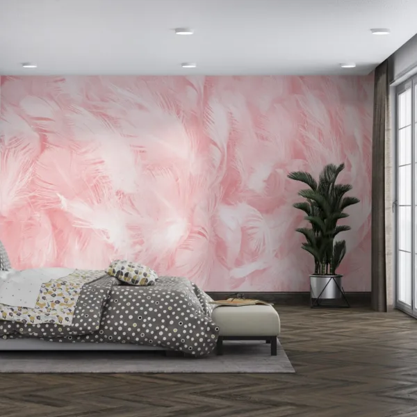 Pink Feather Wallpaper - Glamorous & Whimsical Wall Mural - Bedroom, Living Room, Office Decor - Feather Mural with Blue, Green & Orange Accents Pink Feather Wallpaper - Glamorous & Whimsical Wall Mural - Bedroom, Living Room, Office Decor - Feather Mural with Blue, Green & Orange Accents