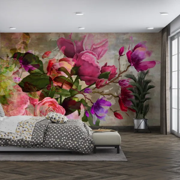 Elegant Watercolor Floral Wallpaper - Whimsical Pink & Purple Flowers - Beautiful Wall Mural for Bedroom, Living Room, or Nursery Elegant Watercolor Floral Wallpaper - Whimsical Pink & Purple Flowers - Beautiful Wall Mural for Bedroom, Living Room, or Nursery