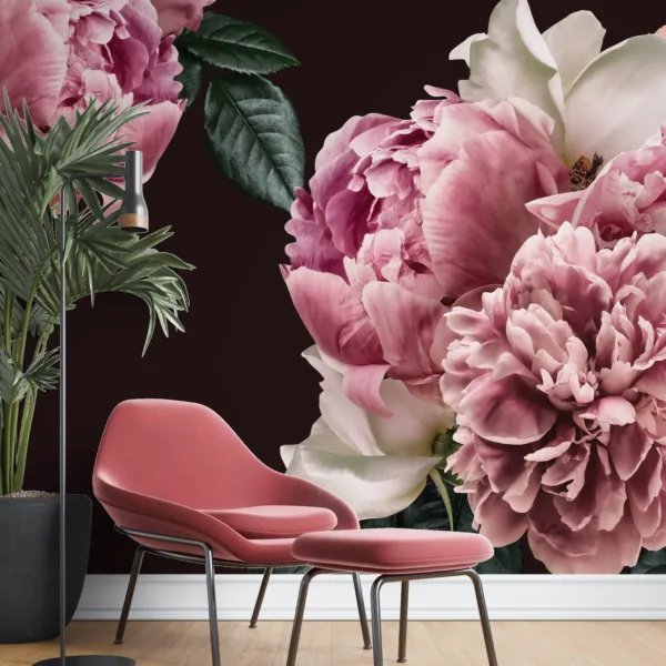 Peonies in Bloom Floral Wallpaper - Elegant Dark Blue & Pink Wall Mural - Luxury Home Decor - Living Room & Bedroom - Romantic Whimsical Decor Peonies in Bloom Floral Wallpaper - Elegant Dark Blue & Pink Wall Mural - Luxury Home Decor - Living Room & Bedroom - Romantic Whimsical Decor