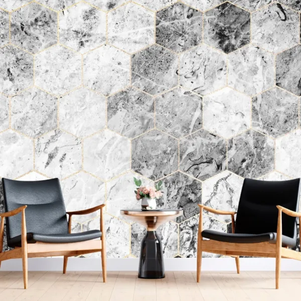 Hexagon Marble Wallpaper - Geometric Wall Mural - Bathroom & Kitchen Decor - Grey & White Wallpaper for Minimalist & Luxury Home Murals Hexagon Marble Wallpaper - Geometric Wall Mural - Bathroom & Kitchen Decor - Grey & White Wallpaper for Minimalist & Luxury Home Murals
