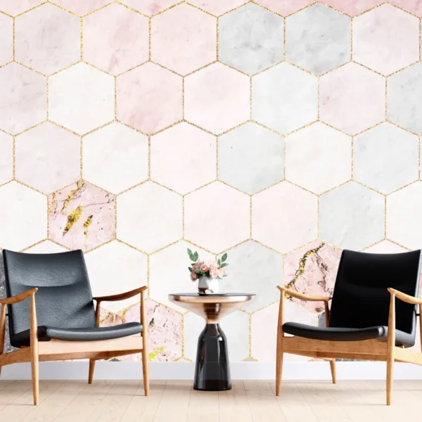 Hexagonal Marble Wallpaper - Geometric & Modern Mural - Luxury Home Decor - Bedroom, Dining, Home Office, Entryway - Summer Decor