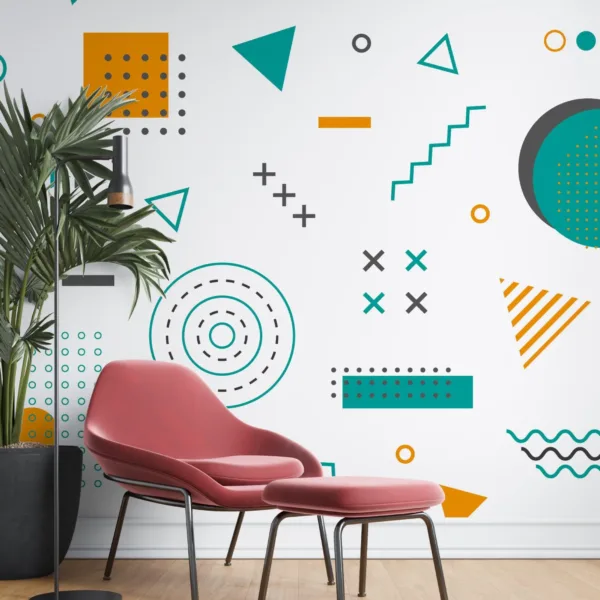 Geometric Accent Wall Wallpaper - Blue, Green, Orange & Yellow - Abstract Shapes - Mid Century Modern Wall Mural - Kids, Bedroom, Living Room Geometric Accent Wall Wallpaper - Blue, Green, Orange & Yellow - Abstract Shapes - Mid Century Modern Wall Mural - Kids, Bedroom, Living Room