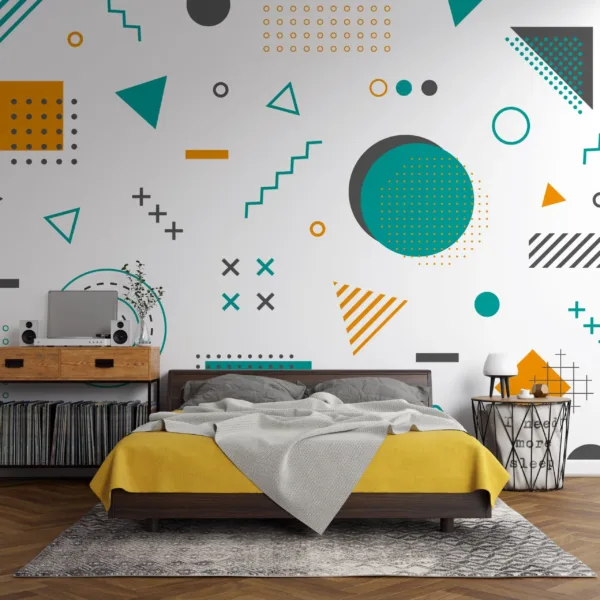 Geometric Accent Wall Wallpaper - Blue, Green, Orange & Yellow - Abstract Shapes - Mid Century Modern Wall Mural - Kids, Bedroom, Living Room Geometric Accent Wall Wallpaper - Blue, Green, Orange & Yellow - Abstract Shapes - Mid Century Modern Wall Mural - Kids, Bedroom, Living Room