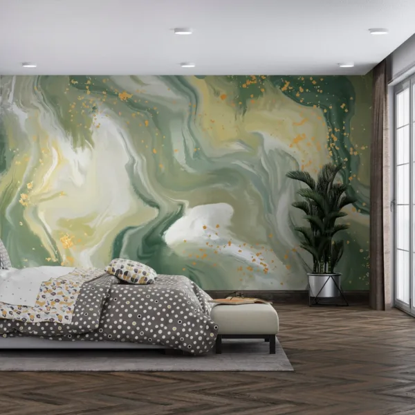 Green & Gold Marble Wallpaper - White Accents - Luxury Mural - Wall Mural - Home Decor, Office, Living Room Green & Gold Marble Wallpaper - White Accents - Luxury Mural - Wall Mural - Home Decor, Office, Living Room