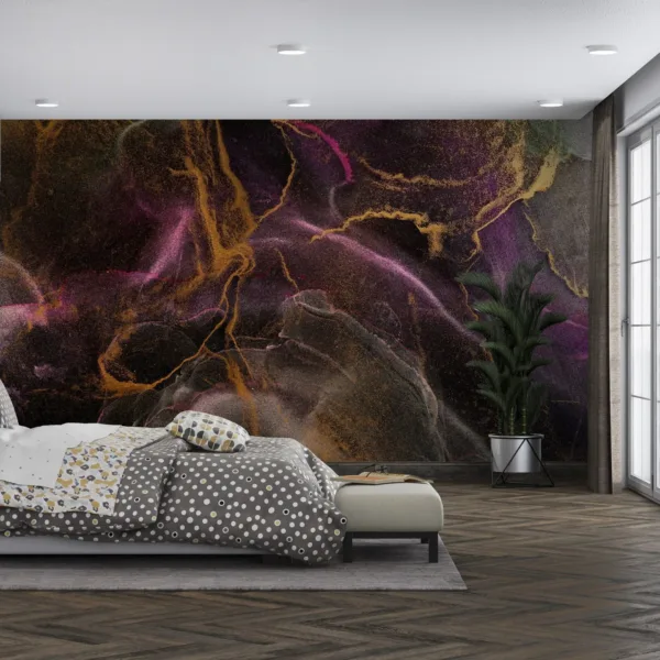 Abstract Marble Wallpaper - Black & Purple Mural - Elegant Luxury Home Decor - Modern Art - Home Office, Entryway - Summer Decor Abstract Marble Wallpaper - Black & Purple Mural - Elegant Luxury Home Decor - Modern Art - Home Office, Entryway - Summer Decor