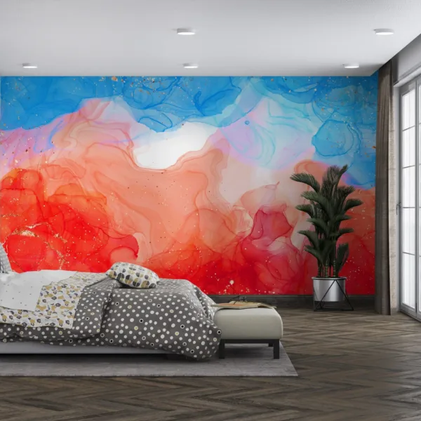 Vibrant Abstract Watercolor Wallpaper - Contemporary Fluid Mural in Bold Colors - Unique Wall Mural for Living Room, Bedroom, or Home Office Vibrant Abstract Watercolor Wallpaper - Contemporary Fluid Mural in Bold Colors - Unique Wall Mural for Living Room, Bedroom, or Home Office