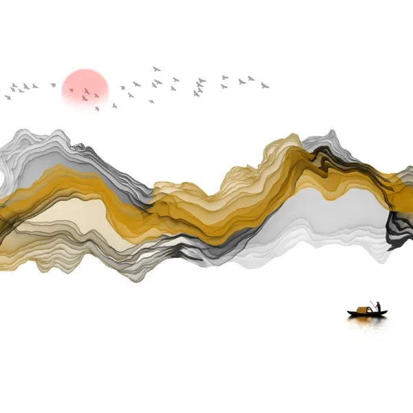 Golden Mountain Escape Wallpaper - Modern Landscape Wall Mural - Yellow & Gray Bedroom Decor - Peel & Stick Wallpaper Golden Mountain Escape Wallpaper - Modern Landscape Wall Mural - Yellow & Gray Bedroom Decor - Peel & Stick Wallpaper