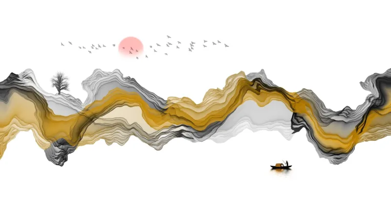 Golden Mountain Escape Wallpaper - Modern Landscape Wall Mural - Yellow & Gray Bedroom Decor - Peel & Stick Wallpaper