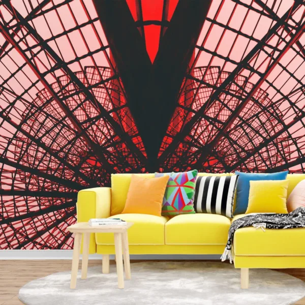Abstract Industrial Staircase Wallpaper - Modern Red & White Wall Mural - Urban Loft Style - Dining Room, Living Room, Office Decor - Geometric Mural Abstract Industrial Staircase Wallpaper - Modern Red & White Wall Mural - Urban Loft Style - Dining Room, Living Room, Office Decor - Geometric Mural