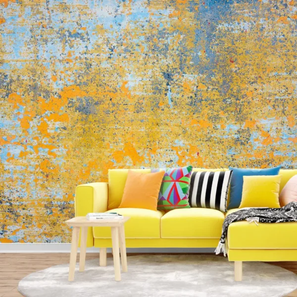Blue & Gold Grunge Wall Mural - Distressed Urban Wallpaper - Bold Home Office & Entryway - Textured Wallpaper Blue & Gold Grunge Wall Mural - Distressed Urban Wallpaper - Bold Home Office & Entryway - Textured Wallpaper