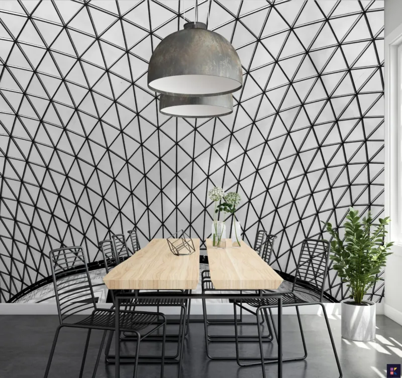 Green, Blue & White Geometric Glass Ceiling Wallpaper - Modern Architecture Mural - Industrial Office Decor - 3D Wall Mural