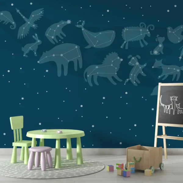 Animal Silhouettes on Blue Wallpaper - Playful Kids Room Wall Mural - Orange, Gray & Yellow Accents - Nursery Decor - Perfect for Boys & Girls Animal Silhouettes on Blue Wallpaper - Playful Kids Room Wall Mural - Orange, Gray & Yellow Accents - Nursery Decor - Perfect for Boys & Girls
