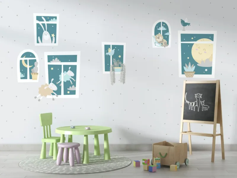 Whimsical Animal Windows Wallpaper - Colorful &Amp;Amp; Playful Mural - Kids Room - Playroom Decor - Bedroom Decor Trends - Summer Decor Whimsical Animal Windows Wallpaper - Colorful & Playful Mural - Kids Room - Playroom Decor - Bedroom Decor Trends - Summer Decor