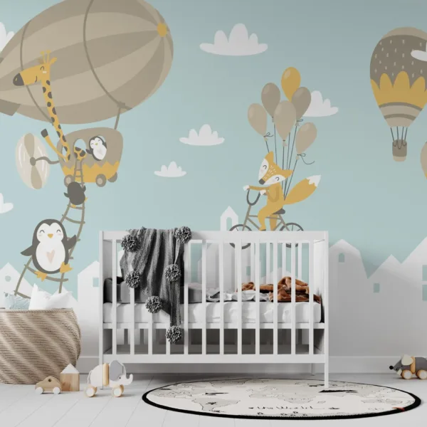 Whimsical Animal Adventure Wallpaper - Blue, Brown, Green & White - Kids Room Decor - Playroom & Nursery - Fun & Colorful Wall Mural Whimsical Animal Adventure Wallpaper - Blue, Brown, Green & White - Kids Room Decor - Playroom & Nursery - Fun & Colorful Wall Mural