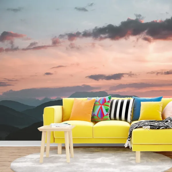 Mountain Sunset Wallpaper - Blue, Green, Orange, Pink, Purple & Yellow - Nature Landscape Mural - Home Decor, Living Room, Bedroom Mountain Sunset Wallpaper - Blue, Green, Orange, Pink, Purple & Yellow - Nature Landscape Mural - Home Decor, Living Room, Bedroom