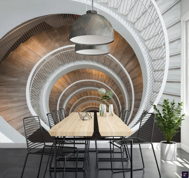 Blue Modern Spiral Staircase Wallpaper - Contemporary Home Decor - Staircase Wall Mural - Living Room, Bedroom, Entryway