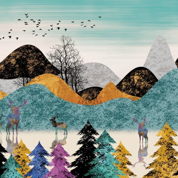 Misty Forest Wallpaper - Blue, Green, Pink & Purple - Animal & Tree Mural - Mountain Landscape Wall Mural - Kids Room, Nursery Decor Misty Forest Wallpaper - Blue, Green, Pink & Purple - Animal & Tree Mural - Mountain Landscape Wall Mural - Kids Room, Nursery Decor