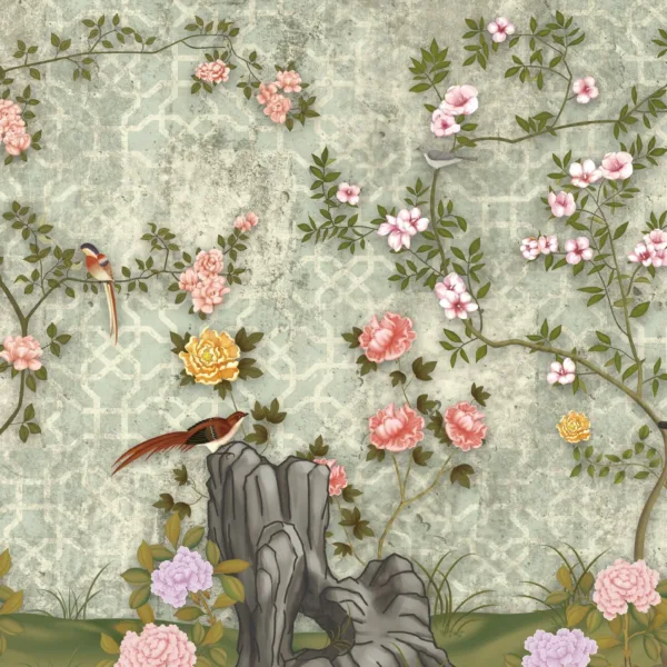 Delicate Floral Garden Wallpaper Green & Pink Tones - Bedroom, Dining, Home Office, Entryway - Summer Decor Delicate Floral Garden Wallpaper Green & Pink Tones - Bedroom, Dining, Home Office, Entryway - Summer Decor