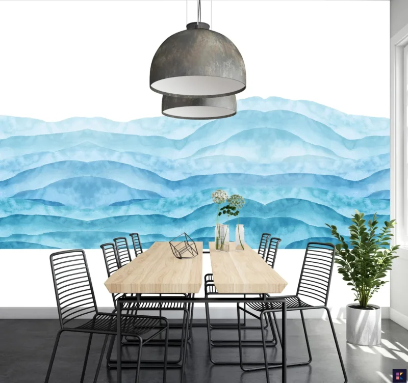 Blue Mountain Watercolor Wallpaper - Calming & Serene Mural - Abstract Landscape Art - Bedroom, Living Room & Home Office - Summer Decor